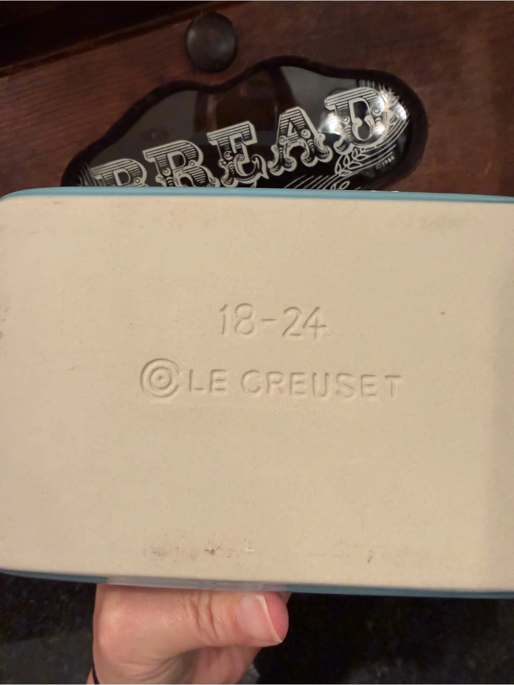 Le Creuset Two-Tone Rectangular Stoneware Baker in Light Blue & Cream bread pan